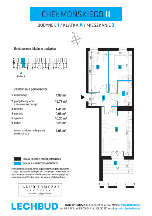 Etap I klatka A 1 pietro mieszkanie 3 metraz 48.45 2